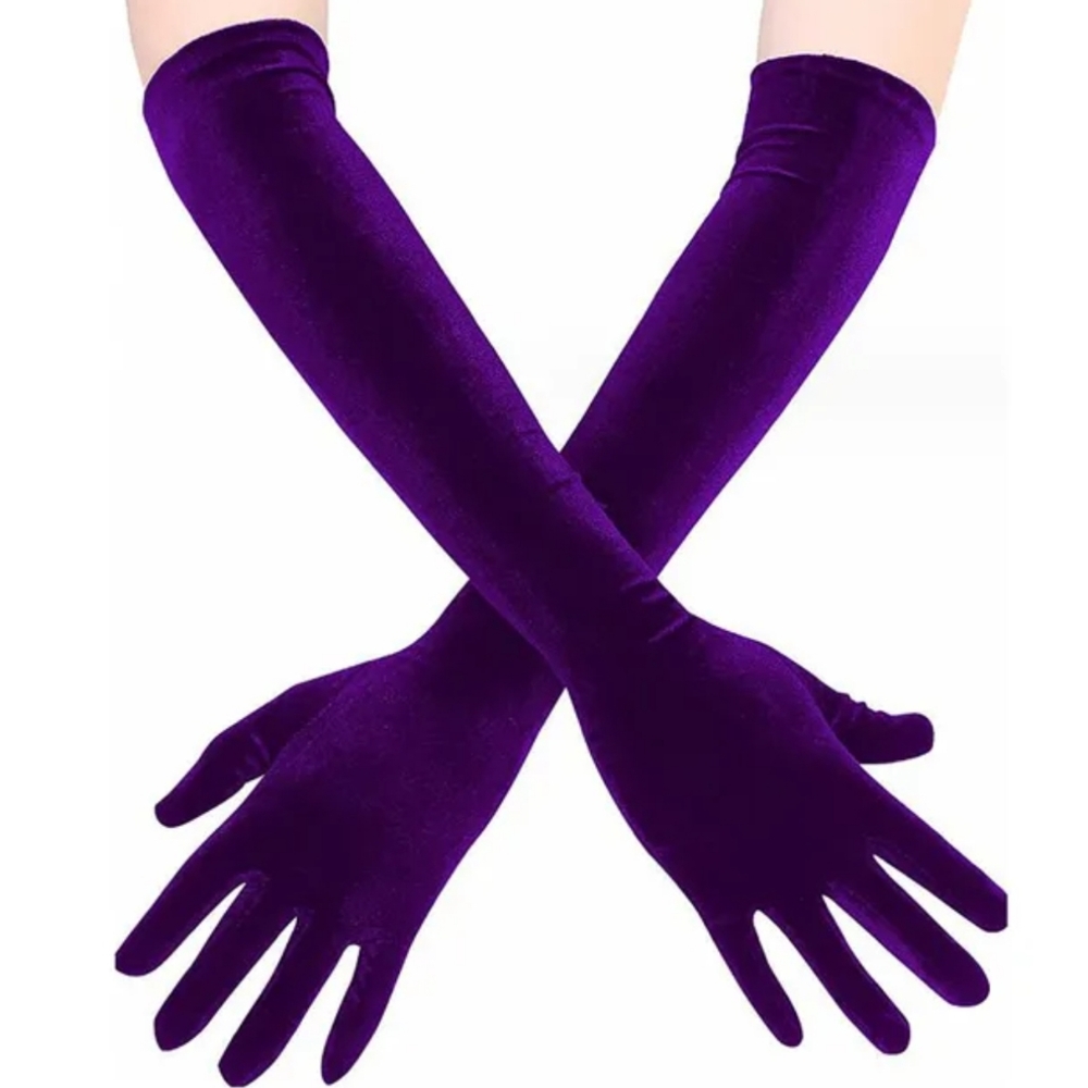 Exquisite Purple Rich Velvet Elbow Opera Length Gloves Glamorous